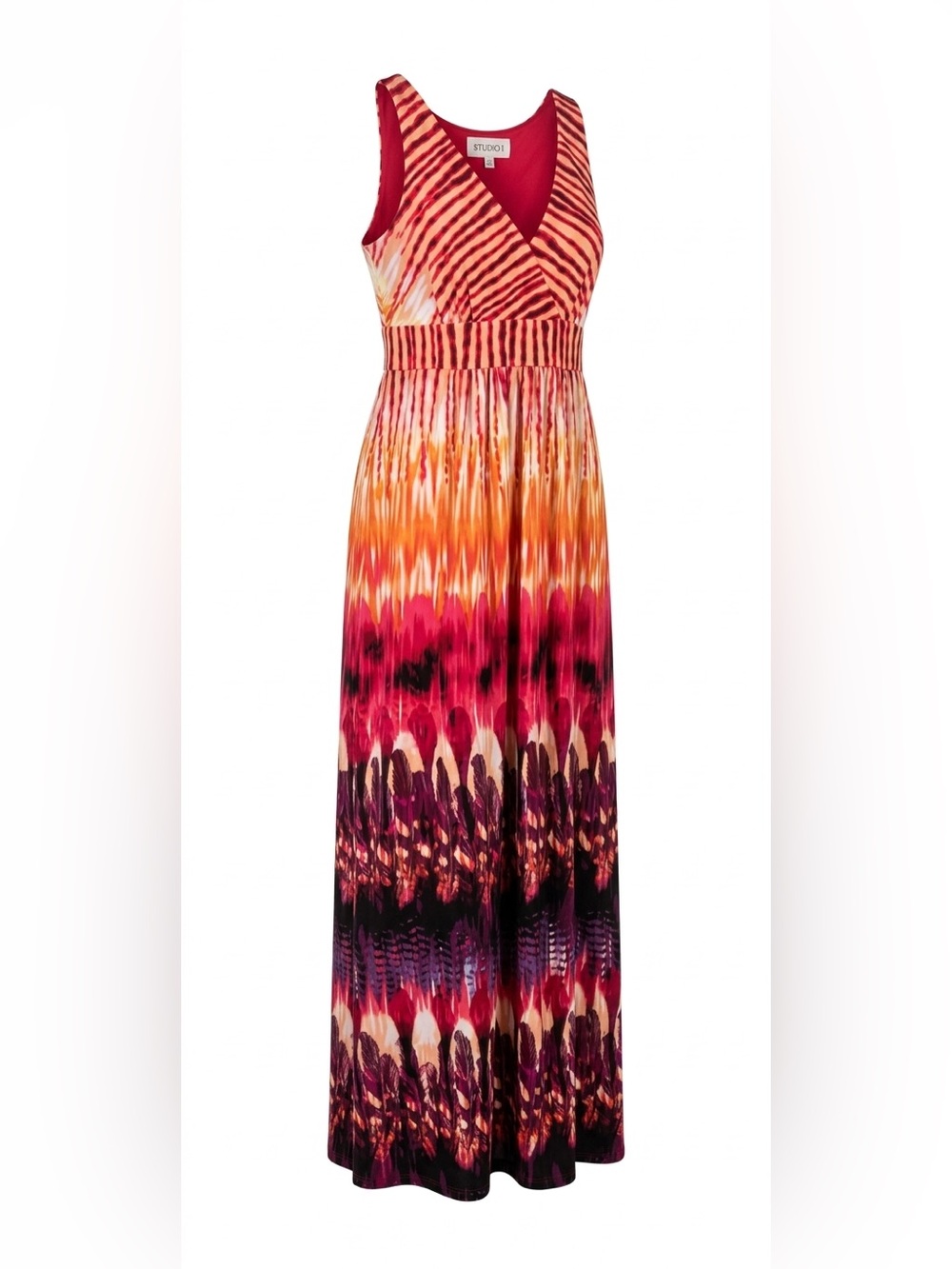 Studio I Sunset Tie-Dye V-Neck Maxi Dress in Pink and Orange - Picture 2 of 5
